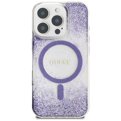 Etui MagSafe dla Apple iPhone 16 Pro, Guess, Resin Bottom Glitter, Fioletowy
