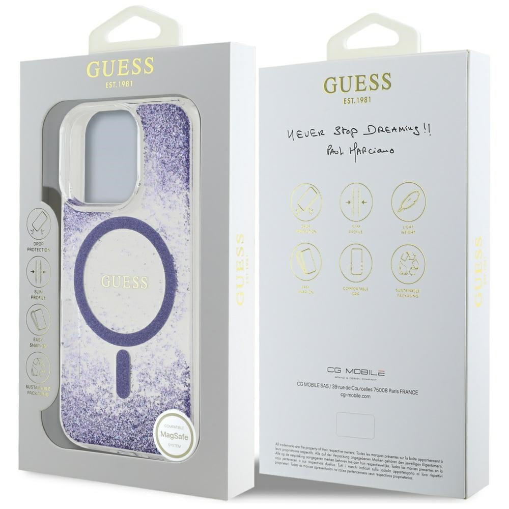 Etui MagSafe dla Apple iPhone 16 Pro, Guess, Resin Bottom Glitter, Fioletowy