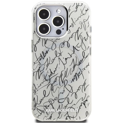 Etui MagSafe dla Apple iPhone 16 Pro, Karl Lagerfeld, IML Karl Script Pattern, Białe