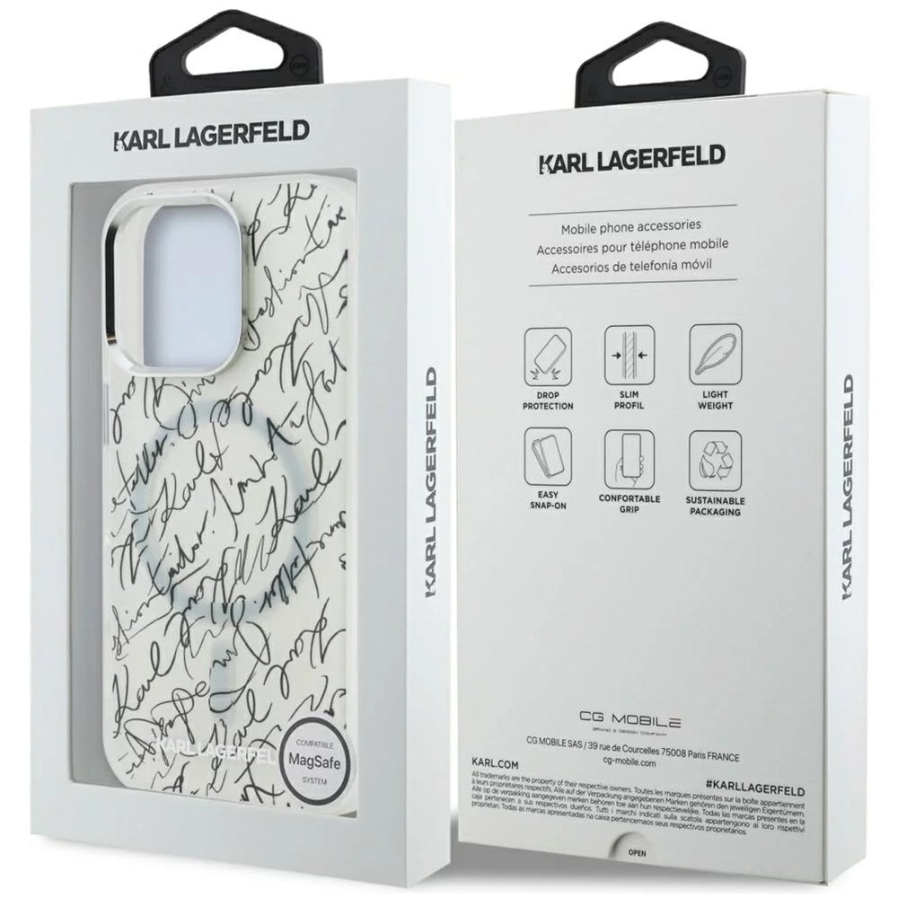 Etui MagSafe dla Apple iPhone 16 Pro, Karl Lagerfeld, IML Karl Script Pattern, Białe