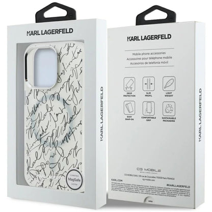 Etui MagSafe dla Apple iPhone 16 Pro, Karl Lagerfeld, IML Karl Script Pattern, Białe