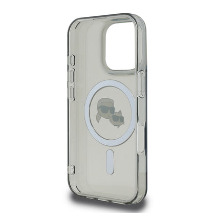 MagSafe Case for Apple iPhone 16 Pro, Karl Lagerfeld, IML Metal Karl & Choupette's Heads, Black