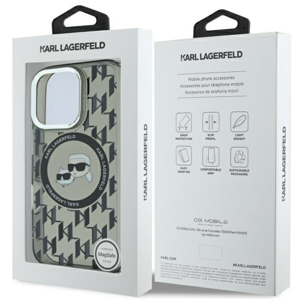 Etui MagSafe dla Apple iPhone 16 Pro, Karl Lagerfeld, IML Monogram Karl & Choupette's Heads, Czarne