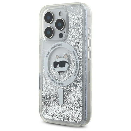 MagSafe Case for Apple iPhone 16 Pro, Karl Lagerfeld, Liquid Glitter Choupette's Head, Transparent