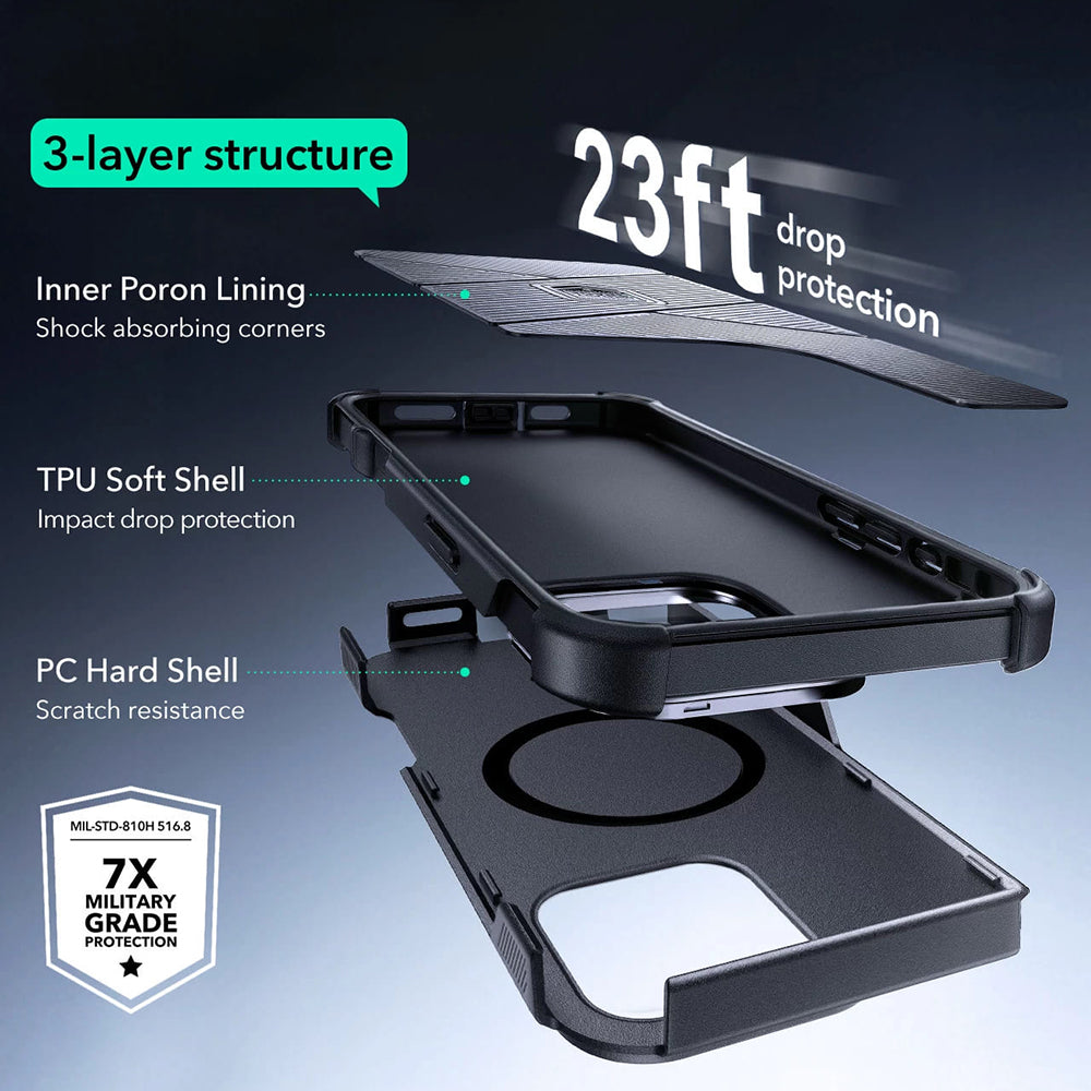 Etui MagSafe dla Apple iPhone 16 Pro Max, ESR, Cyber Armor Kickstand, Szare