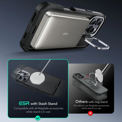 Etui MagSafe dla Apple iPhone 16 Pro Max, ESR, Cyber Armor Kickstand, Szare
