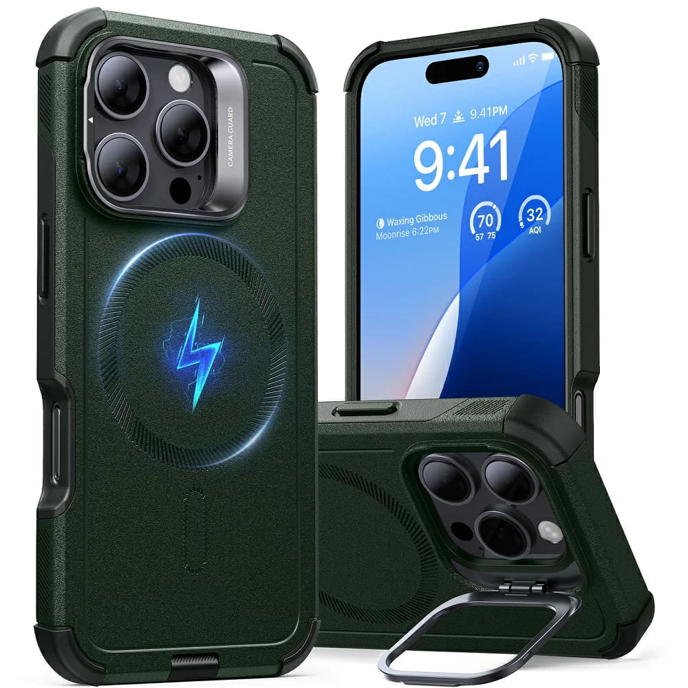 Etui MagSafe dla Apple iPhone 16 Pro Max, ESR, Cyber Armor Kickstand, Zielony