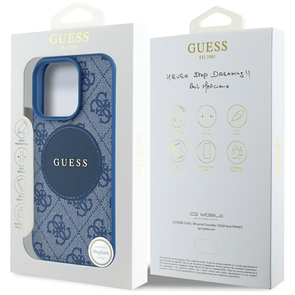 Etui MagSafe dla Apple iPhone 16 Pro Max, Guess, 4G Circle Classic Logo, Niebieskie
