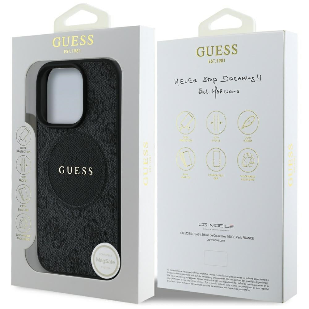 Etui MagSafe dla Apple iPhone 16 Pro Max, Guess, 4G Circle Classic Logo, Czarne