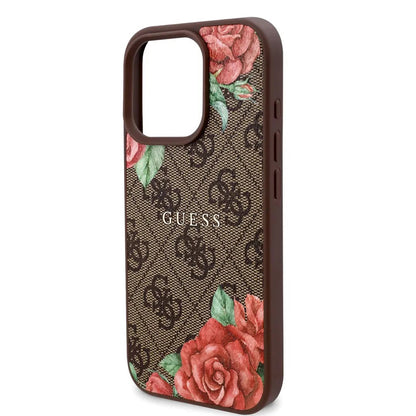Etui MagSafe dla Apple iPhone 16 Pro Max, Guess, 4G Flowers Print, Brązowy