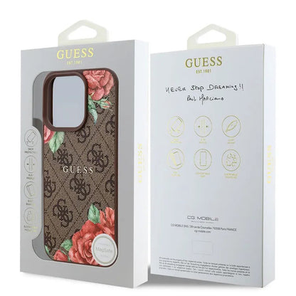 Etui MagSafe dla Apple iPhone 16 Pro Max, Guess, 4G Flowers Print, Brązowy