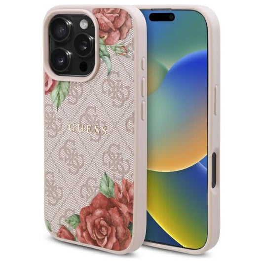 Etui MagSafe dla Apple iPhone 16 Pro Max, Guess, 4G Flowers Print, Różowy