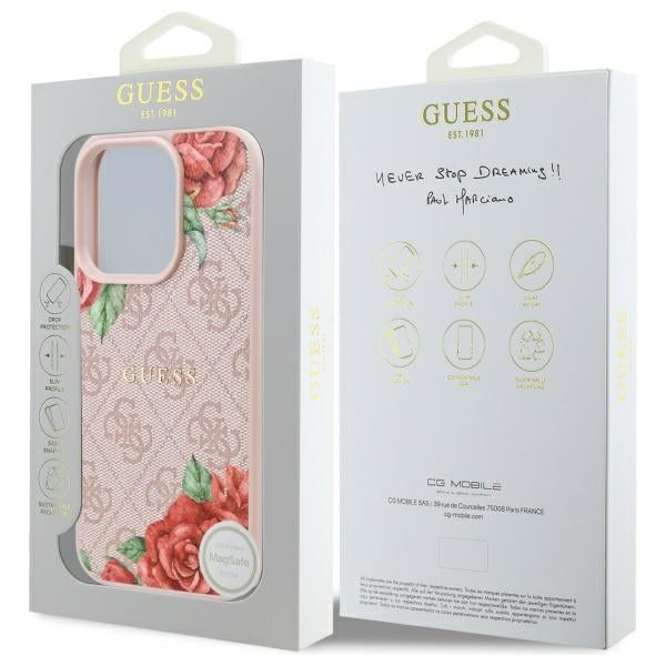 Etui MagSafe dla Apple iPhone 16 Pro Max, Guess, 4G Flowers Print, Różowy