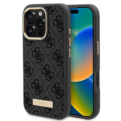 Etui MagSafe dla Apple iPhone 16 Pro Max, Guess, 4G Logo Plate, Czarne