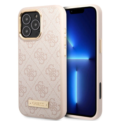 Etui MagSafe dla Apple iPhone 16 Pro Max, Guess, 4G Logo Plate, Różowy