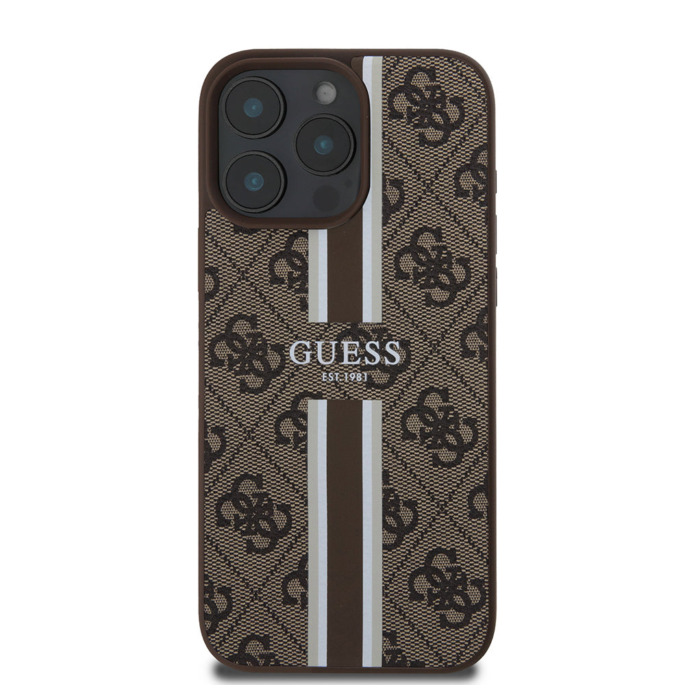 Etui MagSafe dla Apple iPhone 16 Pro Max, Guess, 4G Printed Stripes, Brązowy