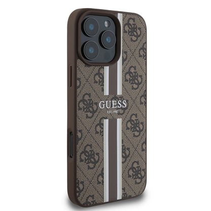 Etui MagSafe dla Apple iPhone 16 Pro Max, Guess, 4G Printed Stripes, Brązowy