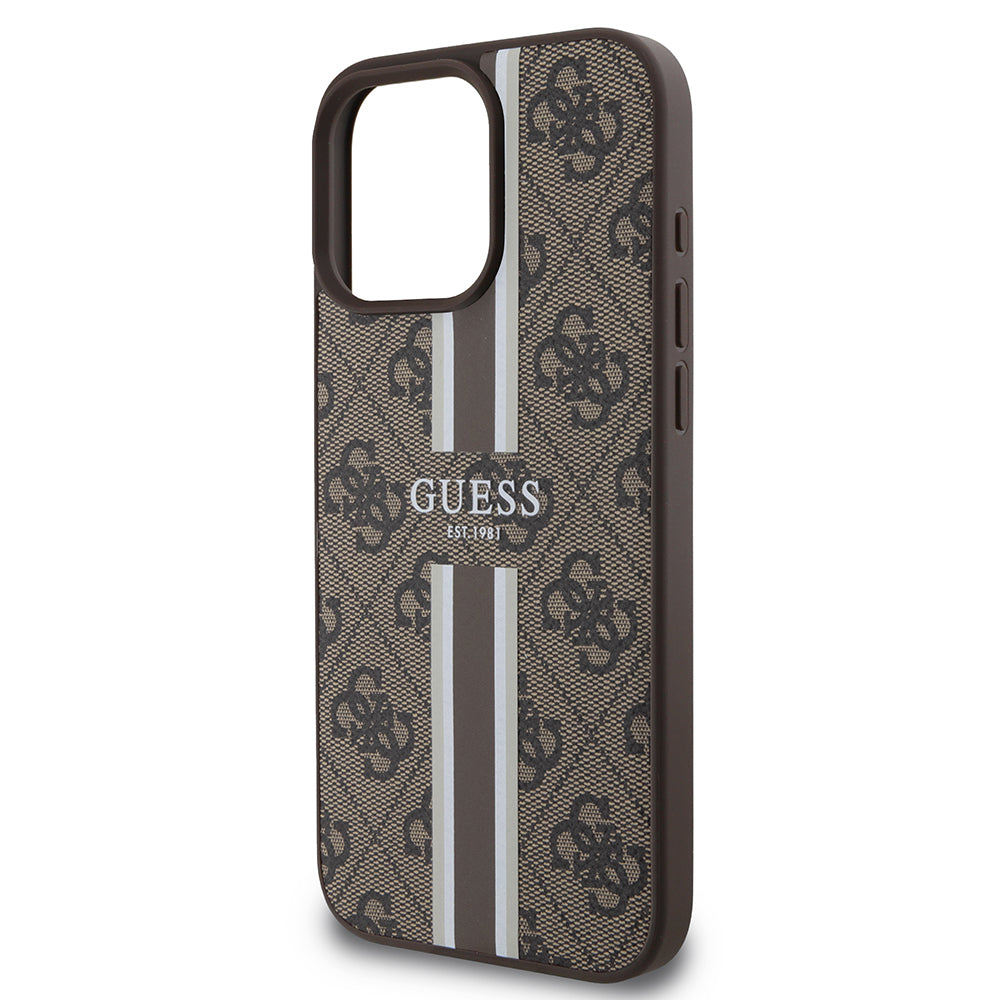 Etui MagSafe dla Apple iPhone 16 Pro Max, Guess, 4G Printed Stripes, Brązowy