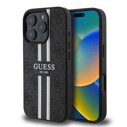 Etui MagSafe dla Apple iPhone 16 Pro Max, Guess, 4G Printed Stripes, Czarne