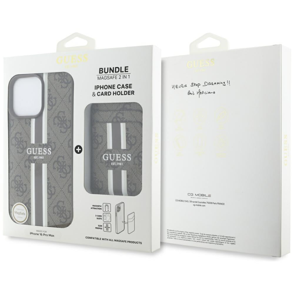 Etui MagSafe dla Apple iPhone 16 Pro Max, Guess, Cardslot 4G Stripes, Brązowy