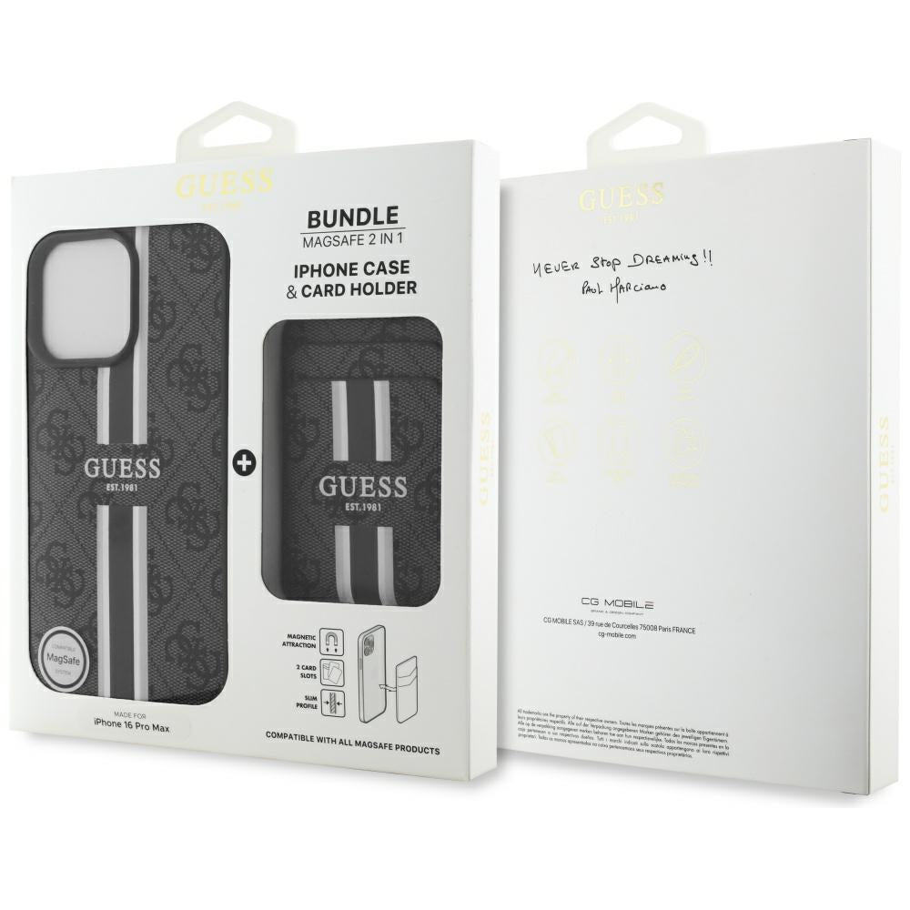 Etui MagSafe dla Apple iPhone 16 Pro Max, Guess, Cardslot 4G Stripes, Czarne