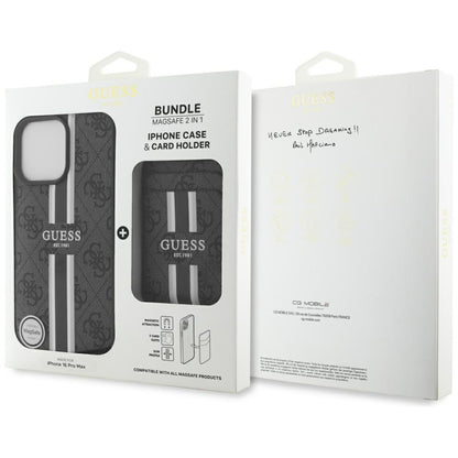 Etui MagSafe dla Apple iPhone 16 Pro Max, Guess, Cardslot 4G Stripes, Czarne
