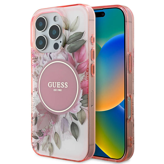Etui MagSafe dla Apple iPhone 16 Pro Max, Guess, IML Flower & Tonal Circle, Różowy