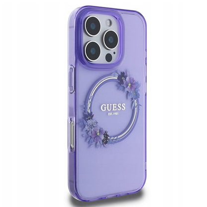 MagSafe Case for Apple iPhone 16 Pro Max, Guess, IML Flowers Wreath, Purple