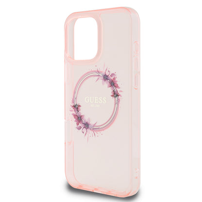 Etui MagSafe dla Apple iPhone 16 Pro Max, Guess, IML Flowers Wreath, Różowy