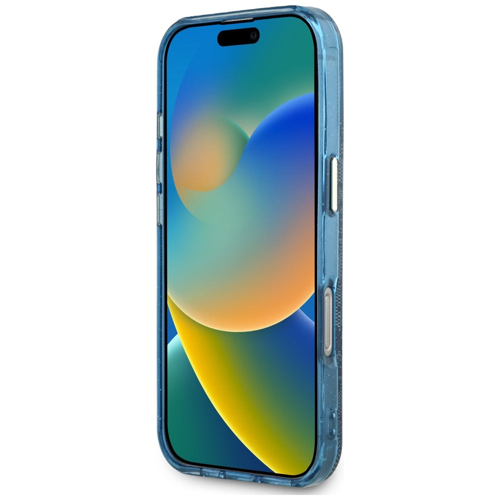 Etui MagSafe dla Apple iPhone 16 Pro Max, Guess, IML Glitter 4G Circle Triangle, Niebieskie