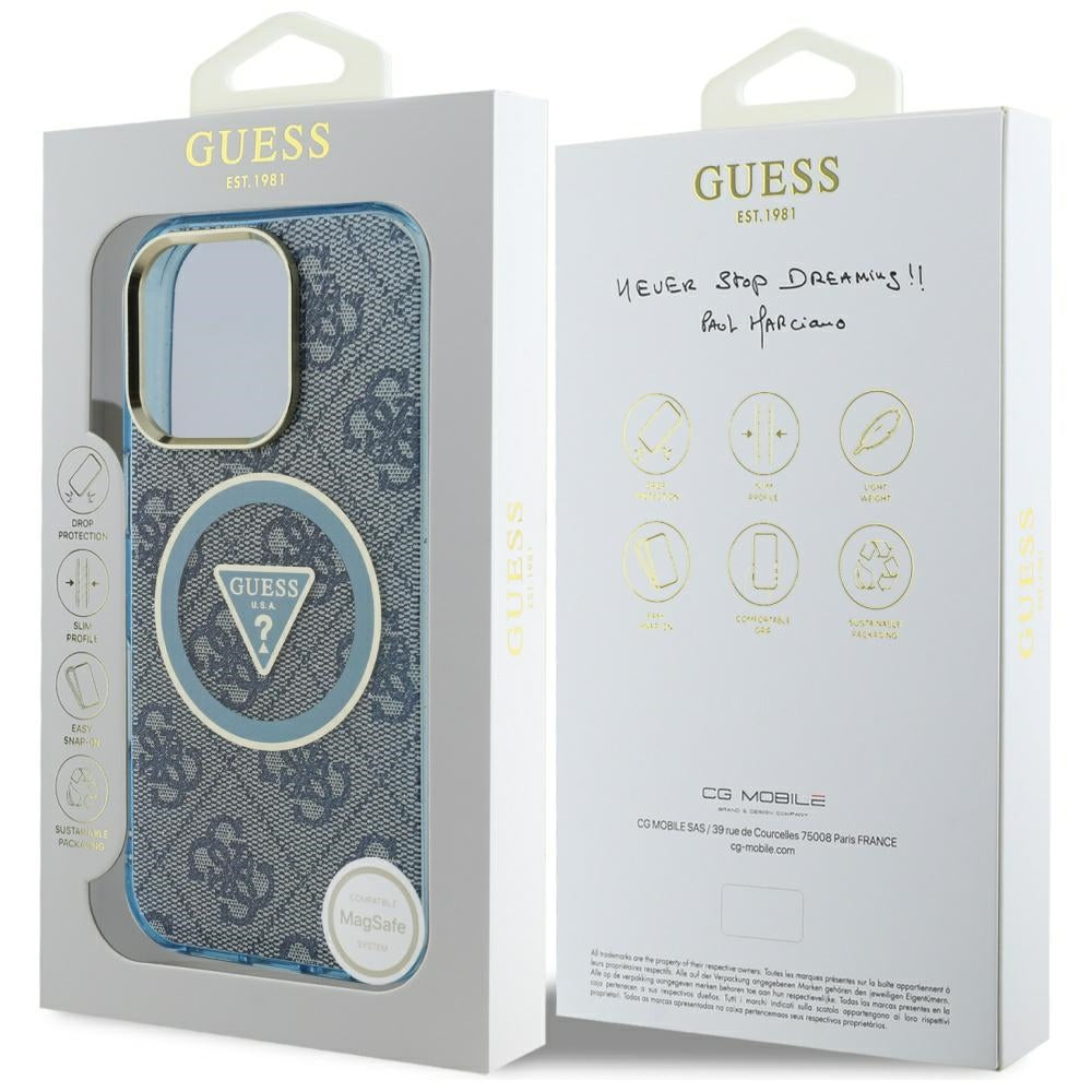 Etui MagSafe dla Apple iPhone 16 Pro Max, Guess, IML Glitter 4G Circle Triangle, Niebieskie