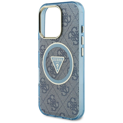 Etui MagSafe dla Apple iPhone 16 Pro Max, Guess, IML Glitter 4G Circle Triangle, Niebieskie