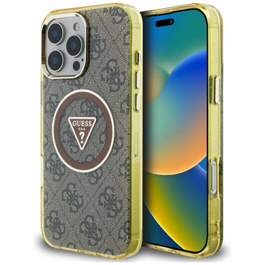 Etui MagSafe dla Apple iPhone 16 Pro Max, Guess, IML Glitter 4G Circle Triangle, Brązowy