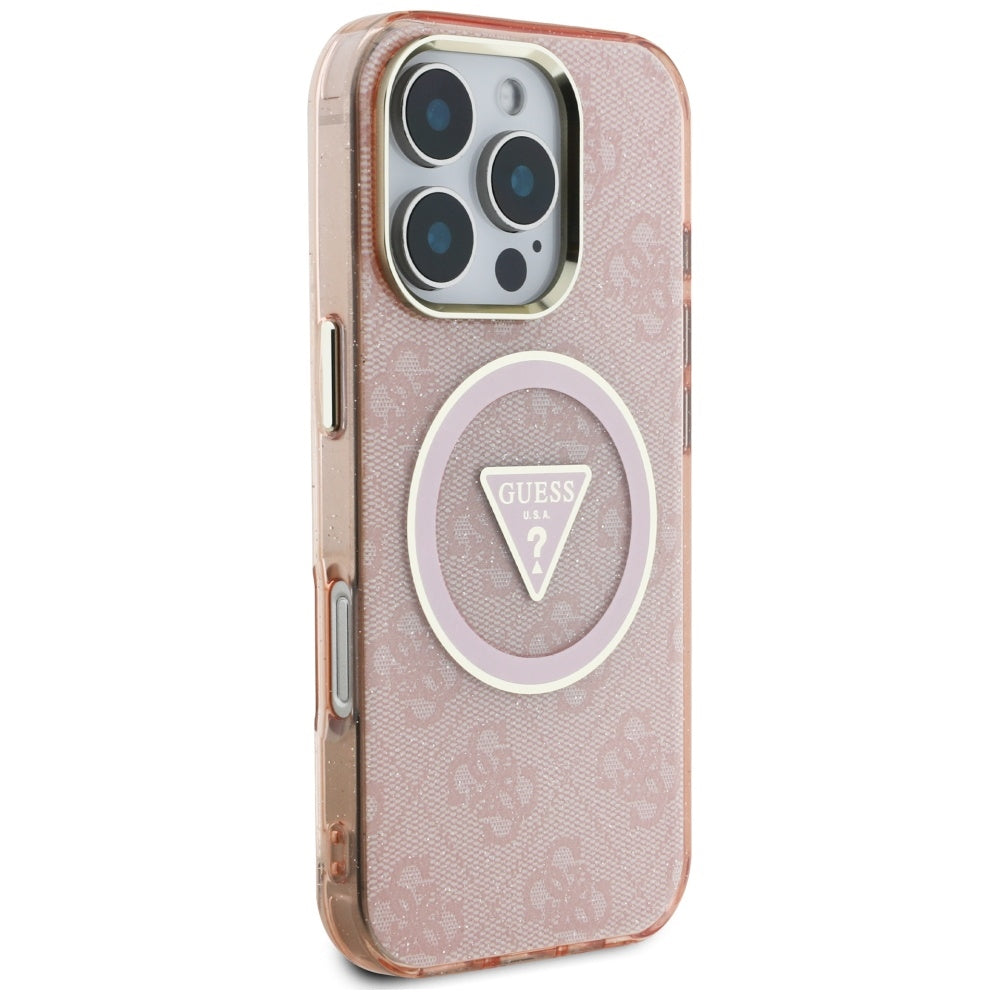 Etui MagSafe dla Apple iPhone 16 Pro Max, Guess, IML Glitter 4G Circle Triangle, Różowy