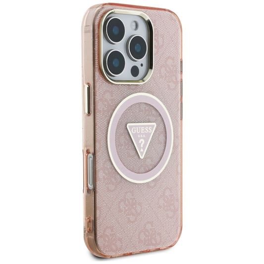 Etui MagSafe dla Apple iPhone 16 Pro Max, Guess, IML Glitter 4G Circle Triangle, Różowy