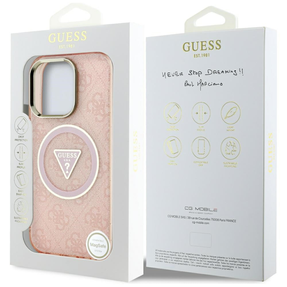 Etui MagSafe dla Apple iPhone 16 Pro Max, Guess, IML Glitter 4G Circle Triangle, Różowy