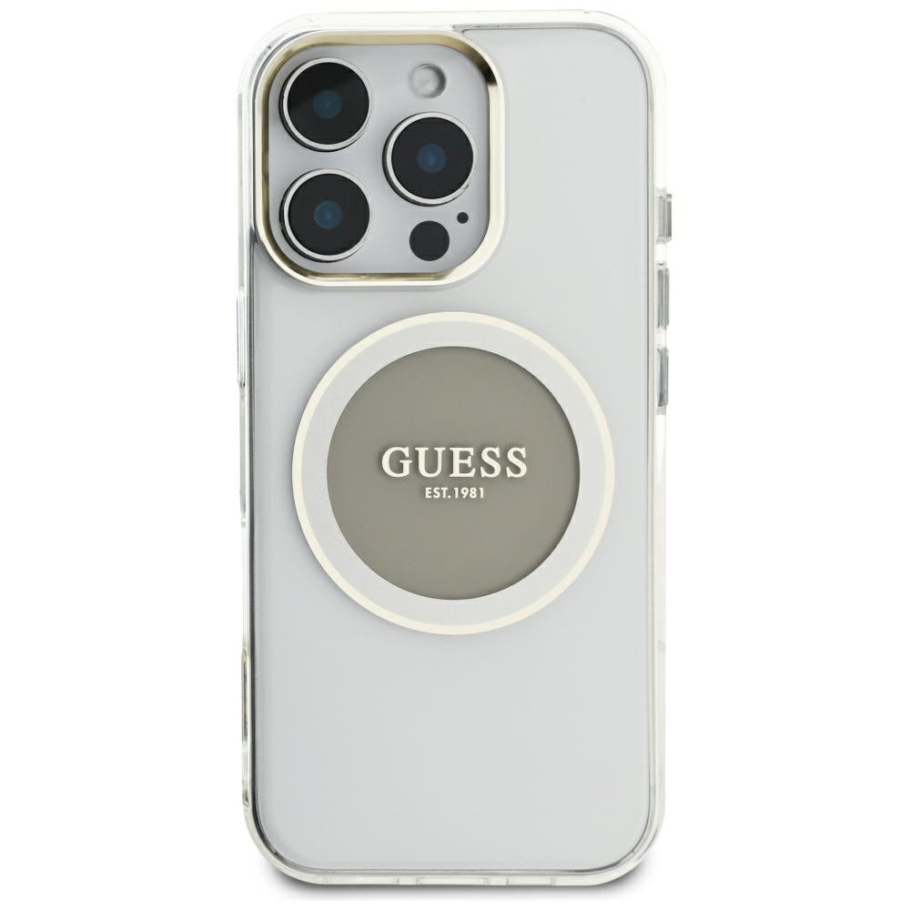 Etui MagSafe dla Apple iPhone 16 Pro Max, Guess, IML Metal Colored Circle, Szare