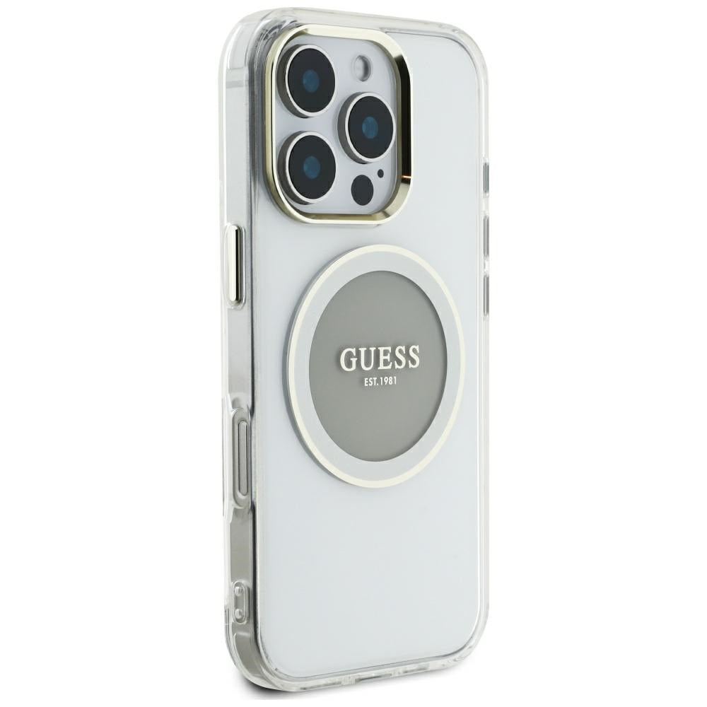 Etui MagSafe dla Apple iPhone 16 Pro Max, Guess, IML Metal Colored Circle, Szare