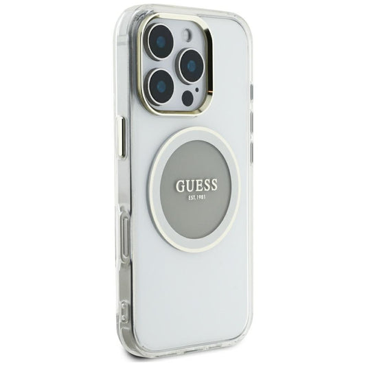 Etui MagSafe dla Apple iPhone 16 Pro Max, Guess, IML Metal Colored Circle, Szare