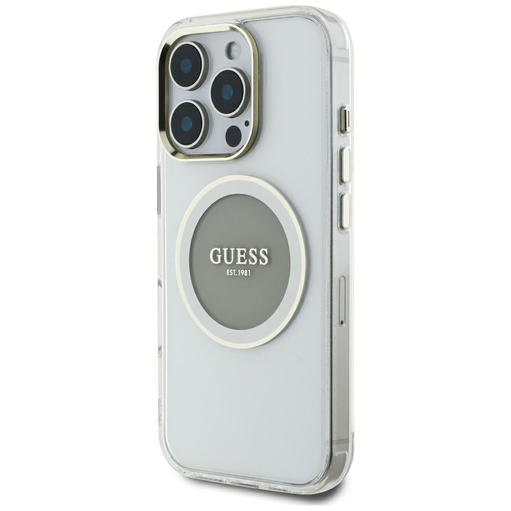 Etui MagSafe dla Apple iPhone 16 Pro Max, Guess, IML Metal Colored Circle, Szare