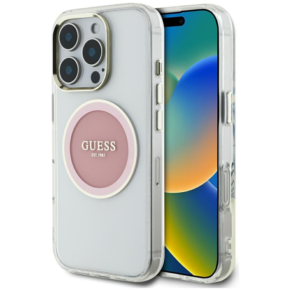 Etui MagSafe dla Apple iPhone 16 Pro Max, Guess, IML Metal Colored Circle, Różowy