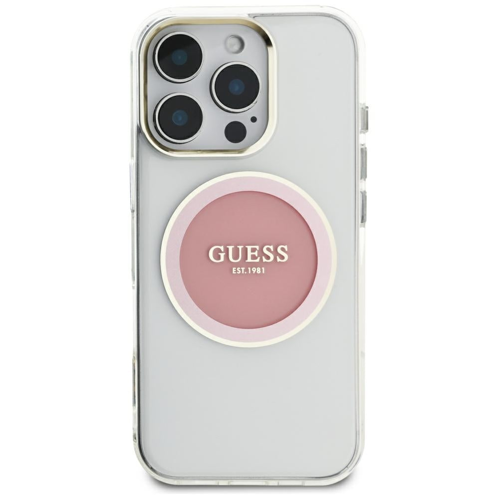 Etui MagSafe dla Apple iPhone 16 Pro Max, Guess, IML Metal Colored Circle, Różowy