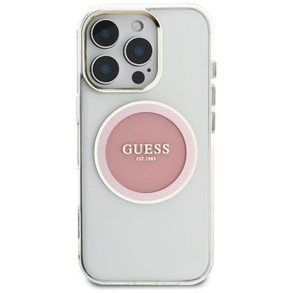 Etui MagSafe dla Apple iPhone 16 Pro Max, Guess, IML Metal Colored Circle, Różowy
