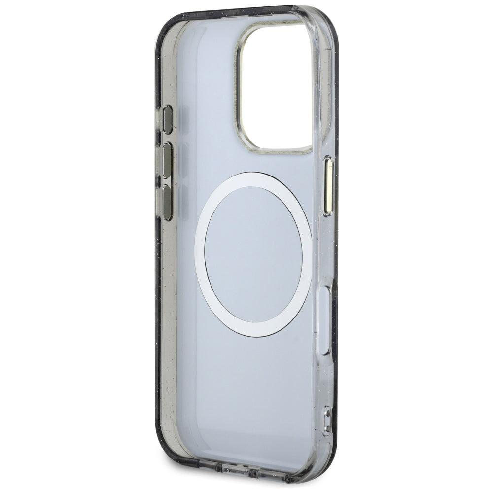 Etui MagSafe dla Apple iPhone 16 Pro Max, Guess, IML Metal Glitter Flowers Triangle, Czarne