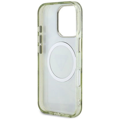 Etui MagSafe dla Apple iPhone 16 Pro Max, Guess, IML Metal Glitter Flowers Triangle, Zielony