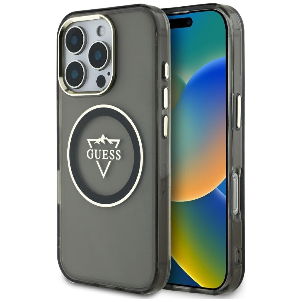 Etui MagSafe dla Apple iPhone 16 Pro Max, Guess, IML Metal Mountain Logo, Czarne
