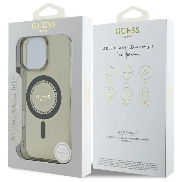 Etui MagSafe dla Apple iPhone 16 Pro Max, Guess, IML Rhinestone, Czarne