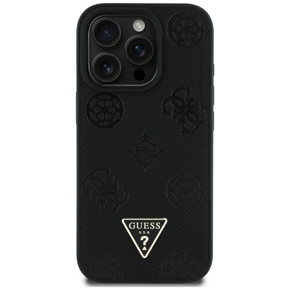 Etui MagSafe dla Apple iPhone 16 Pro Max, Guess, Peony Grained Hot Stamp Triangle, Czarne