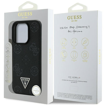 Etui MagSafe dla Apple iPhone 16 Pro Max, Guess, Peony Grained Hot Stamp Triangle, Czarne