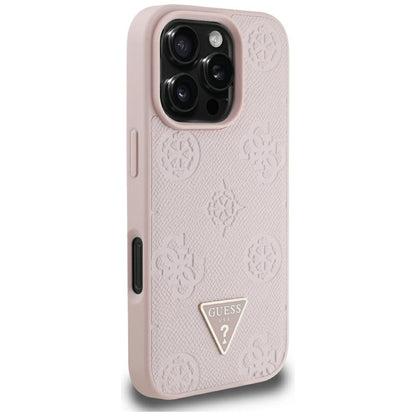Etui MagSafe dla Apple iPhone 16 Pro Max, Guess, Peony Grained Hot Stamp Triangle, Różowy